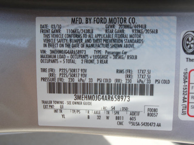 mercury milan 2010 gray sedan v6 premier flex fuel 6 cylinders front wheel drive automatic 76108