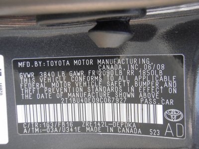 toyota corolla 2009 gray sedan le gasoline 4 cylinders front wheel drive automatic 07702