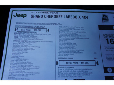 jeep grand cherokee 2011 dk  gray suv laredo gasoline 6 cylinders 4 wheel drive automatic 07730