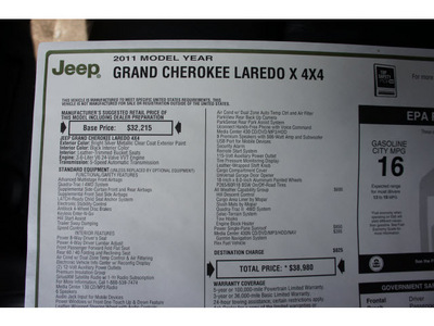 jeep grand cherokee 2011 gray suv laredo gasoline 6 cylinders 4 wheel drive automatic 07730
