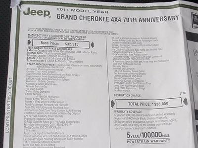 jeep grand cherokee 2011 silver suv laredo gasoline 6 cylinders 4 wheel drive automatic 07730