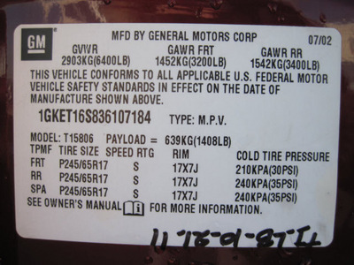 gmc envoy xl 2003 maroon suv sle gasoline 6 cylinders 4 wheel drive automatic 46410