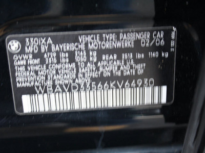 bmw 3 series 2006 black sedan 330xi gasoline 6 cylinders all whee drive steptronic 07701