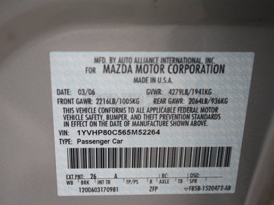 mazda mazda6 2006 glacier silver sedan i sport gasoline 4 cylinders front wheel drive automatic 07702