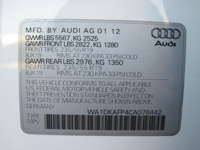 audi q5 2012 white suv 3 2 quattro premium plus 6 cylinders 6 speed tiptronic 46410