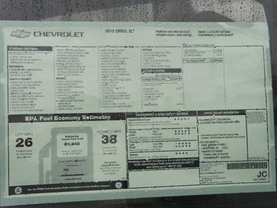 chevrolet cruze 2012 lt w 2lt gasoline front wheel drive 32086
