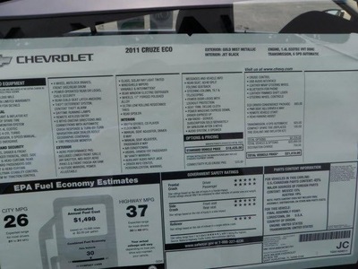 chevrolet cruze 2011 sedan eco w 1xf gasoline front wheel drive automatic 32086