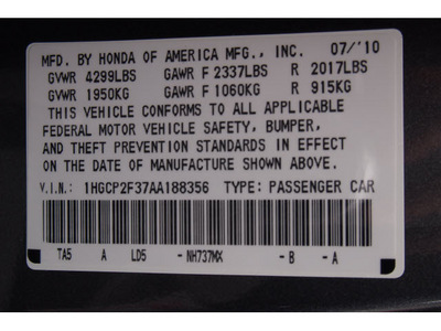 honda accord 2010 polished metal sedan lx gasoline 4 cylinders front wheel drive automatic 07701