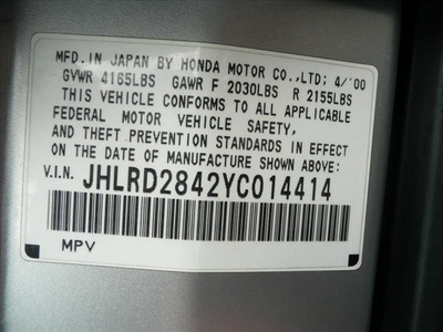 honda cr v 2000 silver suv lx gasoline 4 cylinders front wheel drive automatic 98012