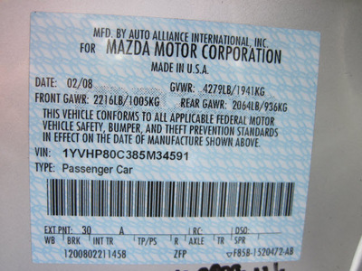 mazda mazda6 2008 silver sedan i sport value edition gasoline 4 cylinders front wheel drive automatic 46410