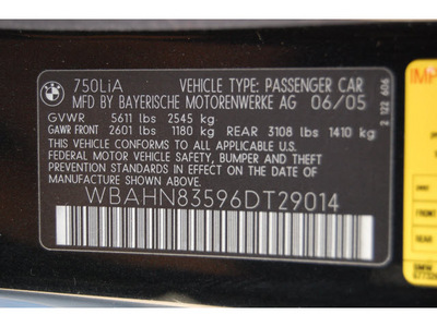 bmw 7 series 2006 black sedan 750li gasoline 8 cylinders rear wheel drive automatic 77002