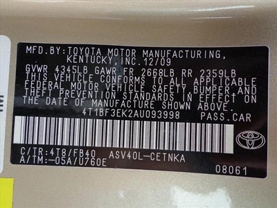 toyota camry 2010 tan sedan le gasoline 4 cylinders front wheel drive automatic 78577