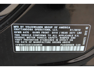 volkswagen passat 2012 black sedan se gasoline 5 cylinders front wheel drive autostick 77065