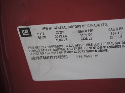 chevrolet impala 2008 red sedan lt flex fuel 6 cylinders front wheel drive automatic 75034