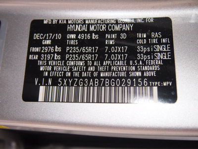 hyundai santa fe 2011 silver gls 4 cylinders not specified 75150