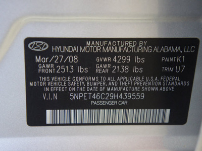 hyundai sonata 2009 silver sedan gls 4 cylinders automatic 76116