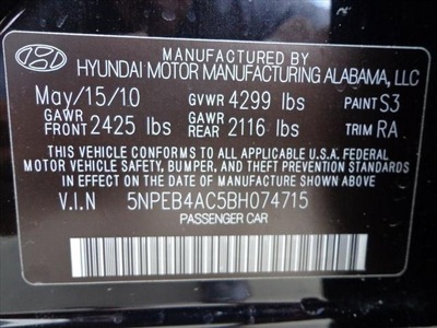 hyundai sonata 2011 black sedan gasoline 4 cylinders front wheel drive automatic 78577