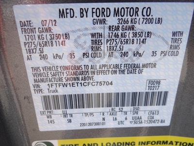 ford f 150 2012 gray fx4 gasoline 6 cylinders 4 wheel drive shiftable automatic 77388