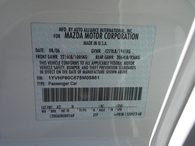 mazda mazda6 2007 white sedan i touring gasoline 4 cylinders front wheel drive shiftable automatic 77074
