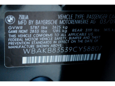 bmw 7 series 2009 black sedan 750li gasoline v8 rear wheel drive automatic 77002