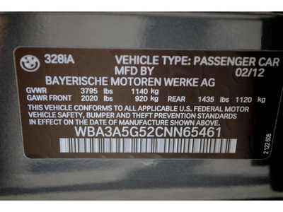 bmw 3 series 2012 gray sedan 328i gasoline 4 cylinders rear wheel drive automatic 77002