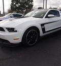 ford mustang 2012 white coupe boss 302 gasoline 8 cylinders rear wheel drive standard 77581