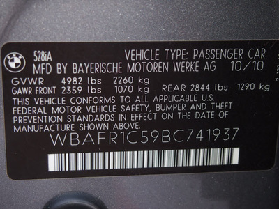 bmw 5 series 2011 dk  gray sedan 528i gasoline 6 cylinders rear wheel drive automatic 33021