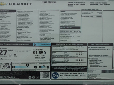 chevrolet cruze 2013 silver sedan ls auto gasoline 4 cylinders front wheel drive automatic 78064