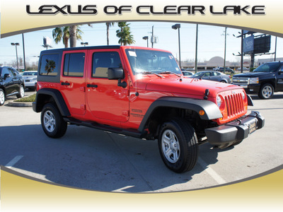 jeep wrangler unlimited 2013 red suv sport gasoline 6 cylinders 4 wheel drive automatic 77546