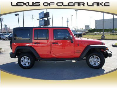 jeep wrangler unlimited 2013 red suv sport gasoline 6 cylinders 4 wheel drive automatic 77546