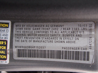 volkswagen passat 2004 stonehenge gray sedan glx gasoline 6 cylinders front wheel drive automatic 07702