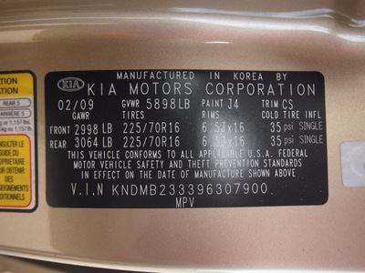 kia sedona 2009 gold van lx gasoline 6 cylinders front wheel drive automatic 76108